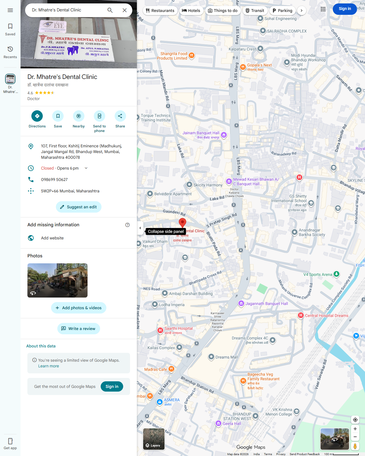 Live screenshot of the Google listing